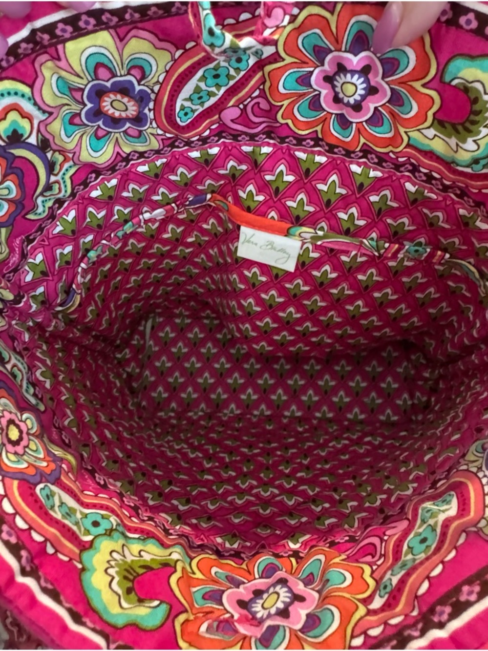 Vera Bradley Bright Pink Floral Cotton Quilted Ladies Tote Bag Purse - Picture 7 of 8
